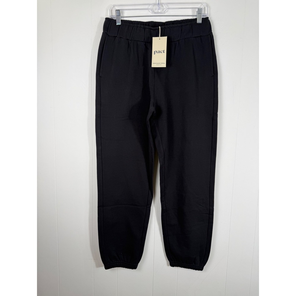 Pact Organic Cotton Brushed Fleece Sweatpants Medium Black Joggers Pockets New